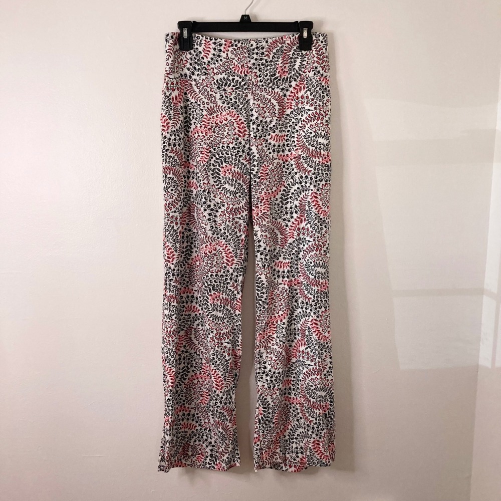 Floral Linen Blend Smocked Waist Wide Leg Pants Boho Coastal Red Black White S